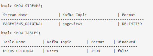 KSQL - Show Streams Output